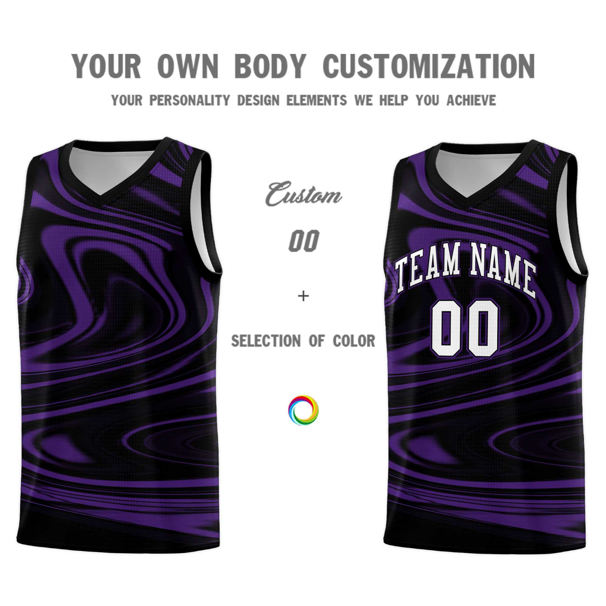 Custom Black Purple Graffiti Pattern Fluids Style Sports Uniform Basketball Jersey Kits|KXKSHOP