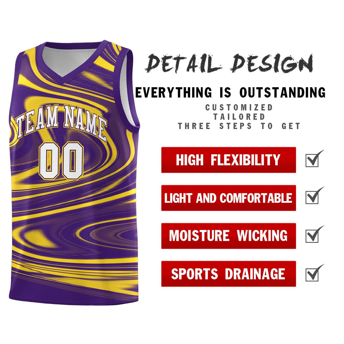 Custom Purple Gold Graffiti Pattern Fluids Style Sports Uniform Basketball Jersey Kits|KXKSHOP