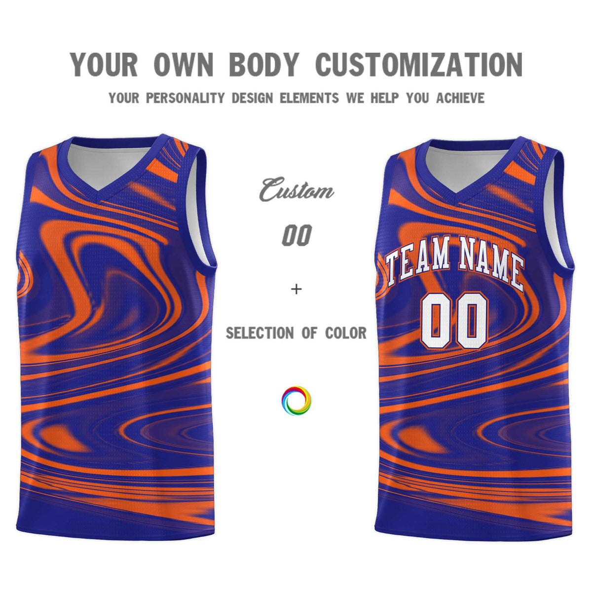 Custom Royal Orange Graffiti Pattern Fluids Style Sports Uniform Basketball Jersey Kits|KXKSHOP