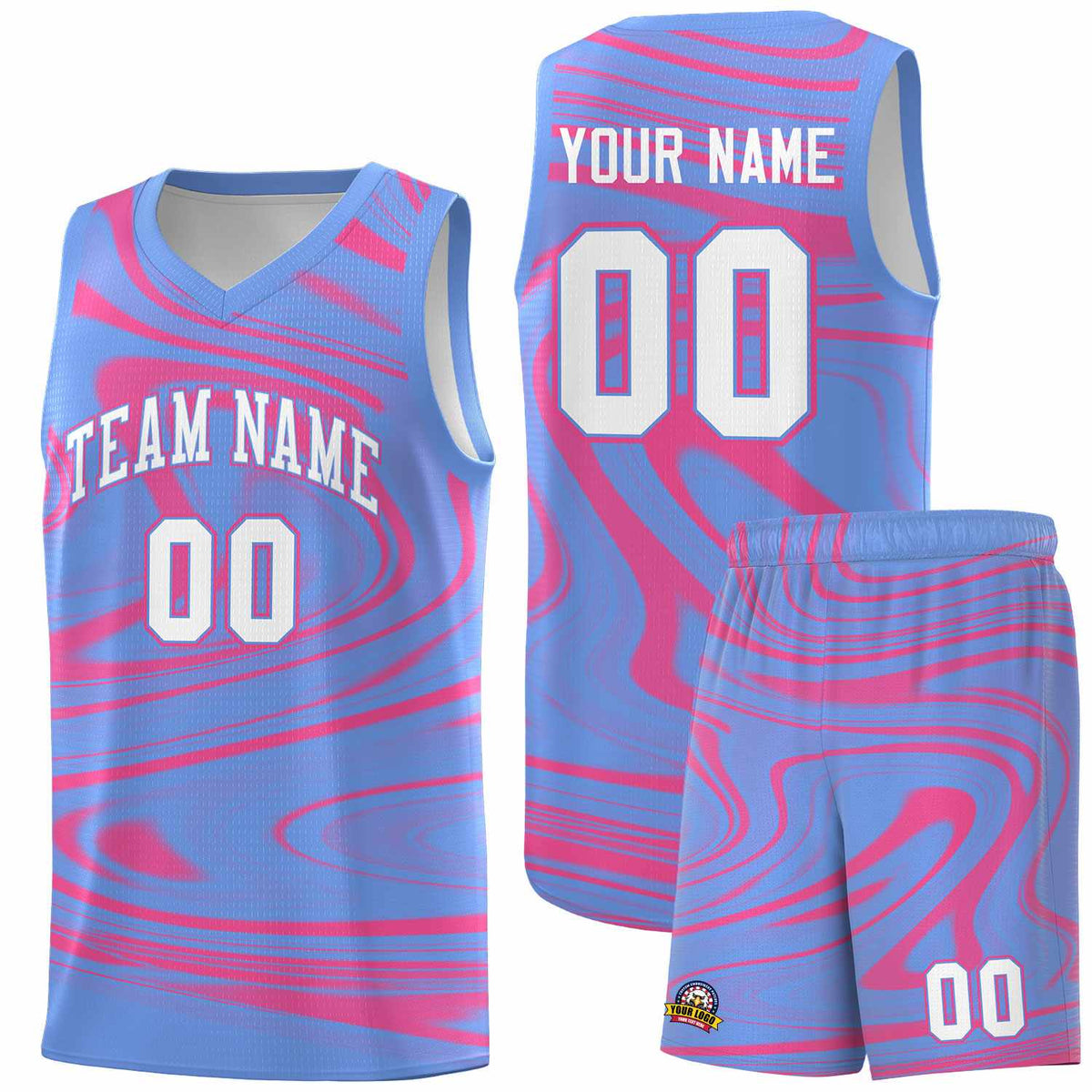 Custom Light Blue Pink Graffiti Pattern Fluids Style Sports Uniform Basketball Jersey Kits|KXKSHOP