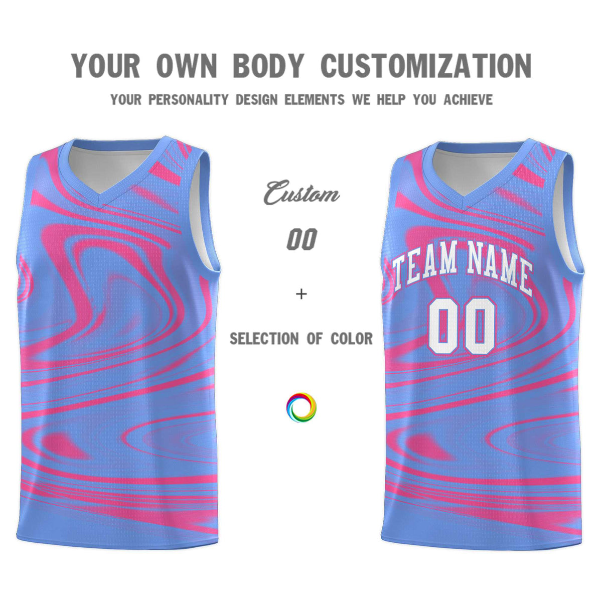 Custom Light Blue Pink Graffiti Pattern Fluids Style Sports Uniform Basketball Jersey Kits|KXKSHOP