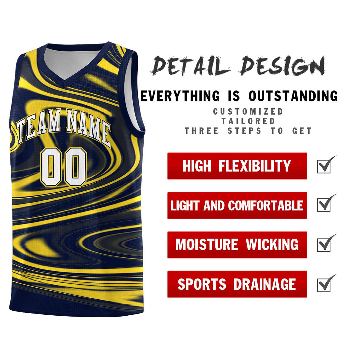 Custom Navy Gold Graffiti Pattern Fluids Style Sports Uniform Basketball Jersey Kits|KXKSHOP