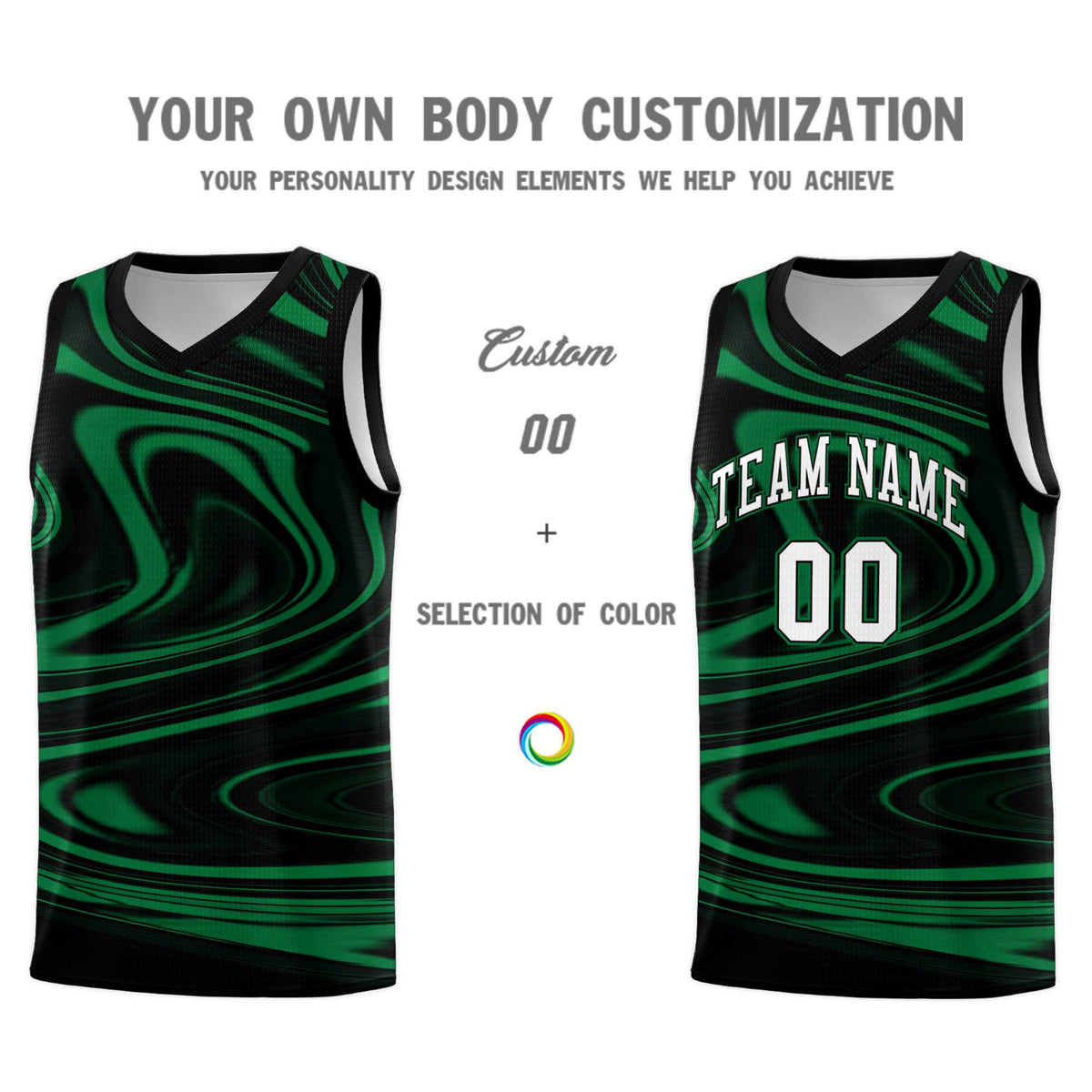Custom Black Kelly Green Graffiti Pattern Fluids Style Sports Uniform Basketball Jersey Kits|KXKSHOP
