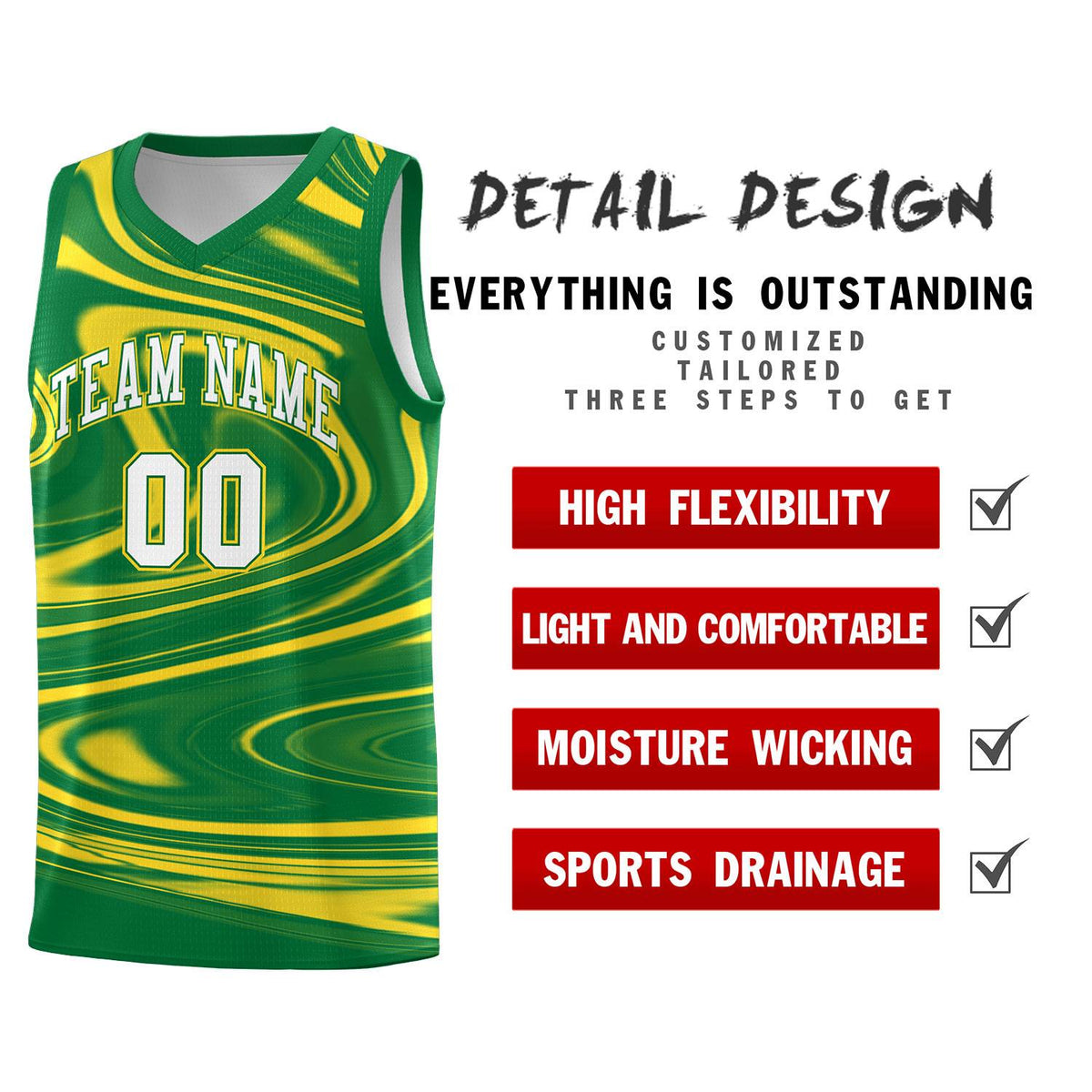 Custom Kelly Green Gold Graffiti Pattern Fluids Style Sports Uniform Basketball Jersey Kits|KXKSHOP