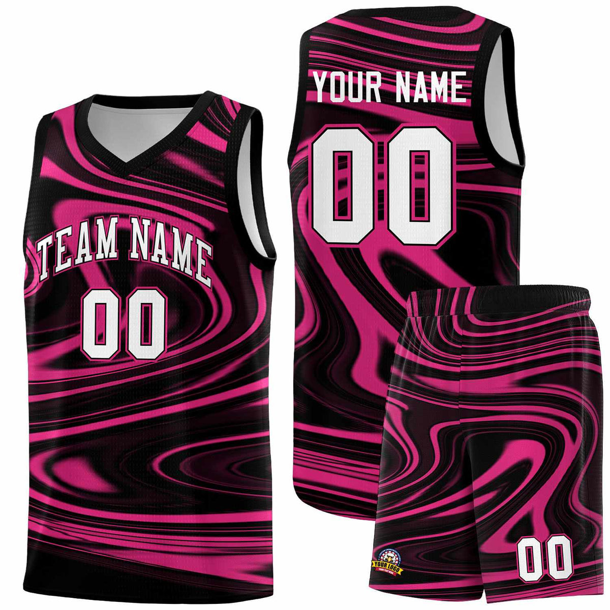 Custom Black Pink Graffiti Pattern Fluids Style Sports Uniform Basketball Jersey Kits|KXKSHOP