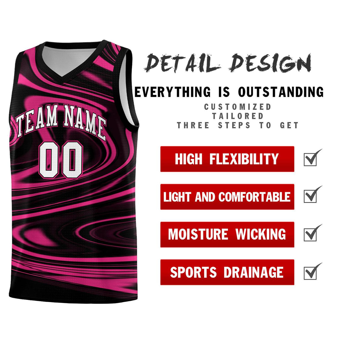 Custom Black Pink Graffiti Pattern Fluids Style Sports Uniform Basketball Jersey Kits|KXKSHOP