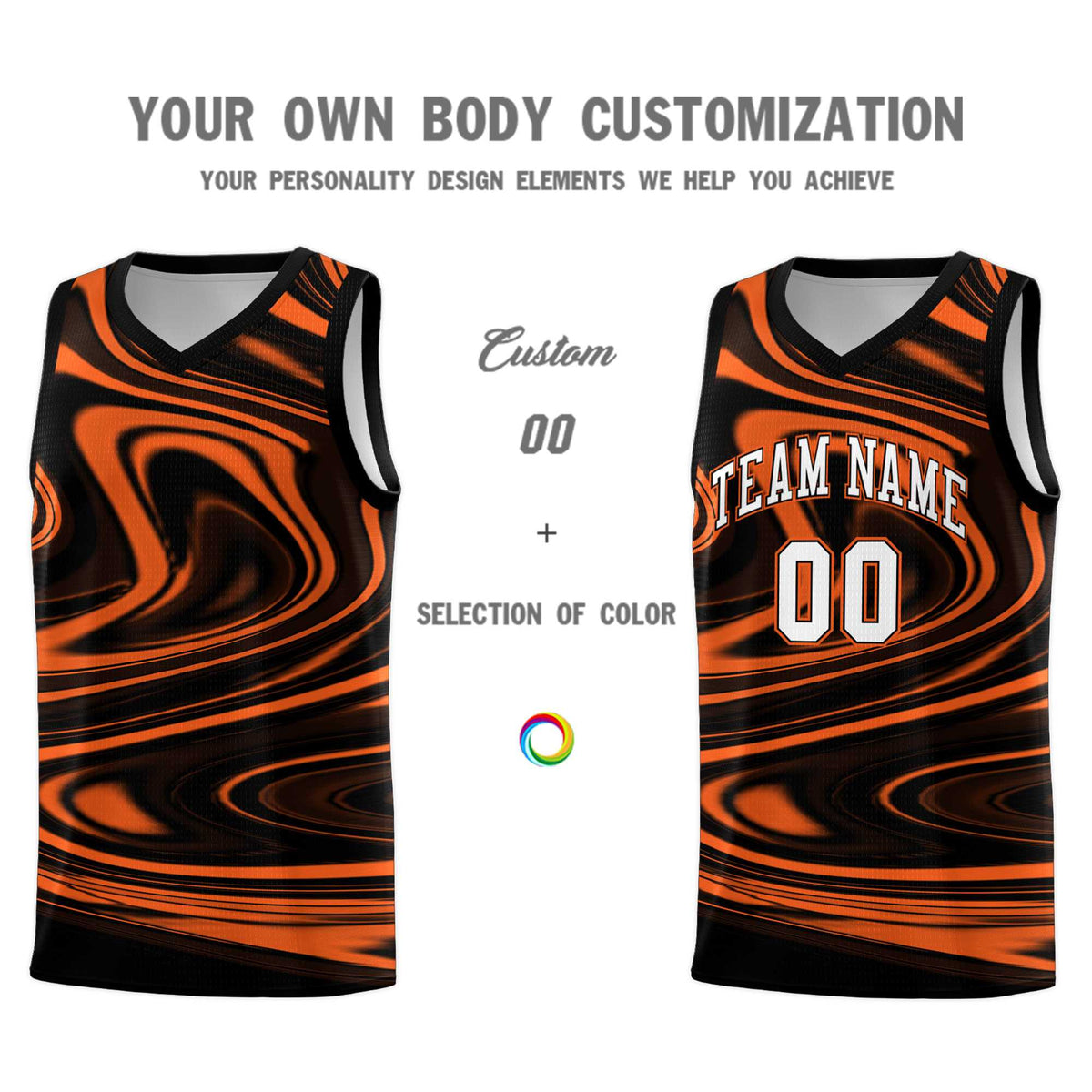 Custom Black Orange Graffiti Pattern Fluids Style Sports Uniform Basketball Jersey Kits|KXKSHOP