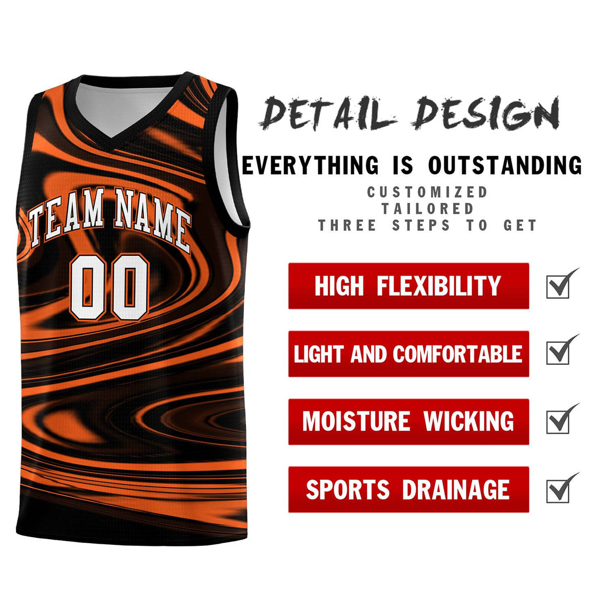 Custom Black Orange Graffiti Pattern Fluids Style Sports Uniform Basketball Jersey Kits|KXKSHOP