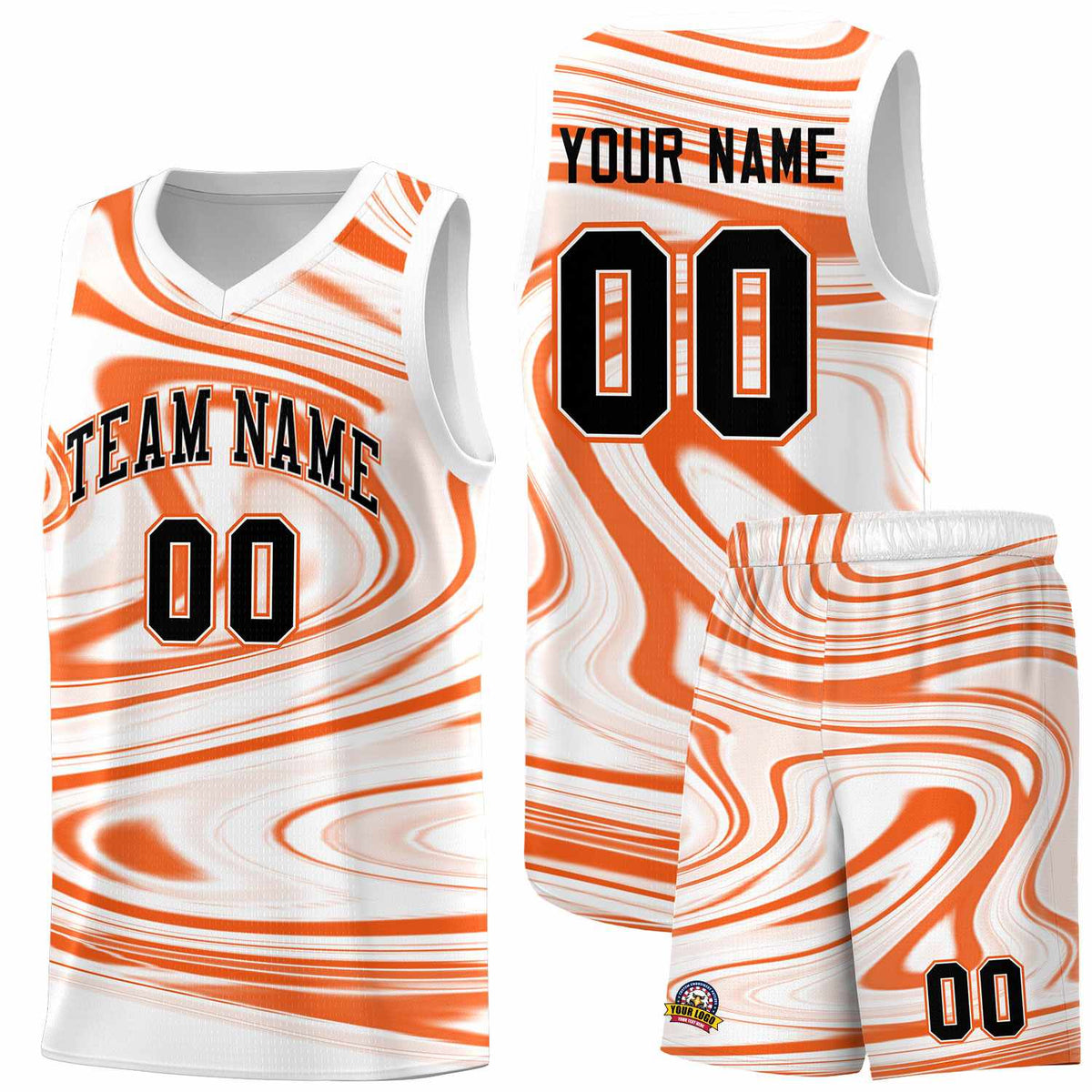 Custom White Orange Graffiti Pattern Fluids Style Sports Uniform Basketball Jersey Kits|KXKSHOP