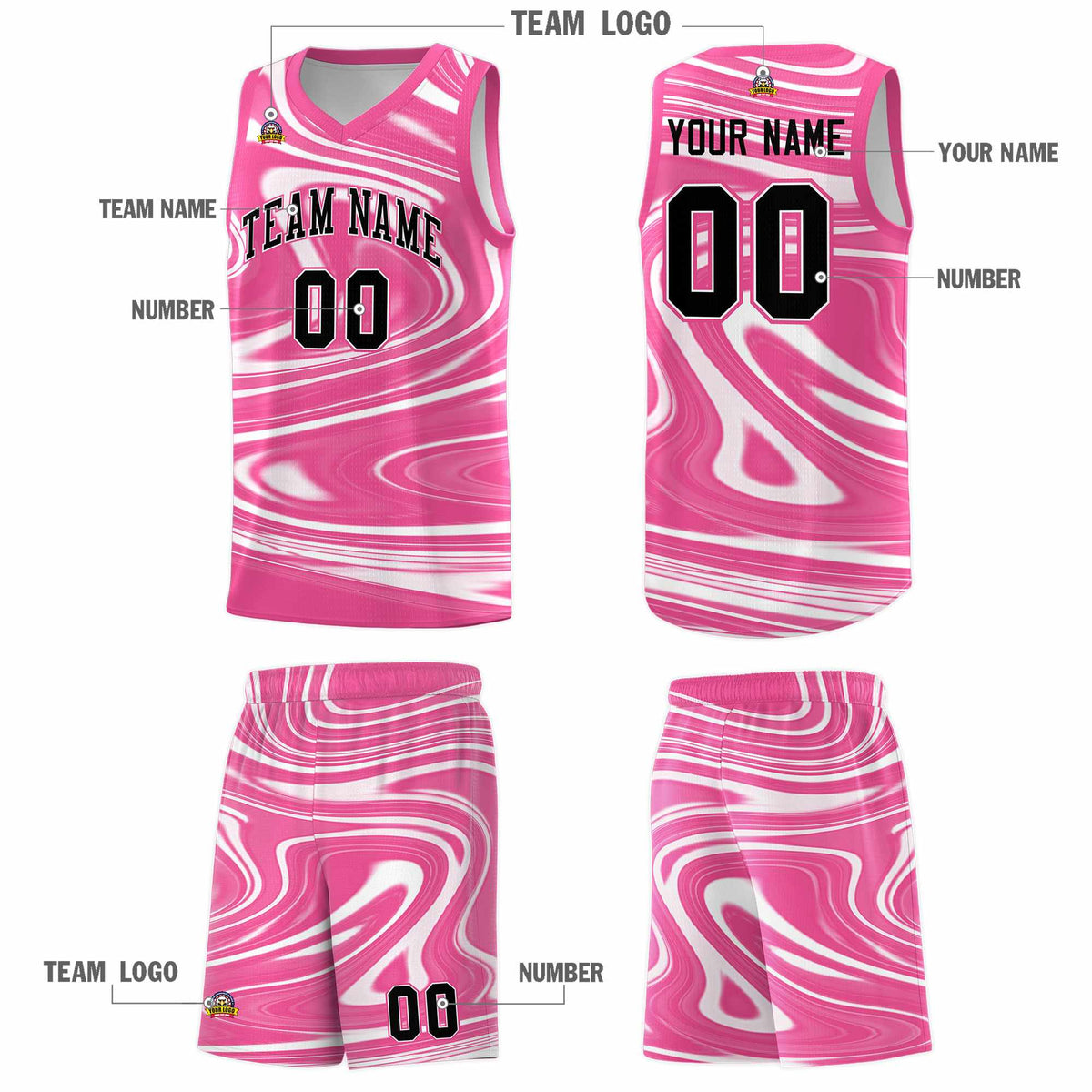 Custom Pink White Graffiti Pattern Fluids Style Sports Uniform Basketball Jersey Kits|KXKSHOP