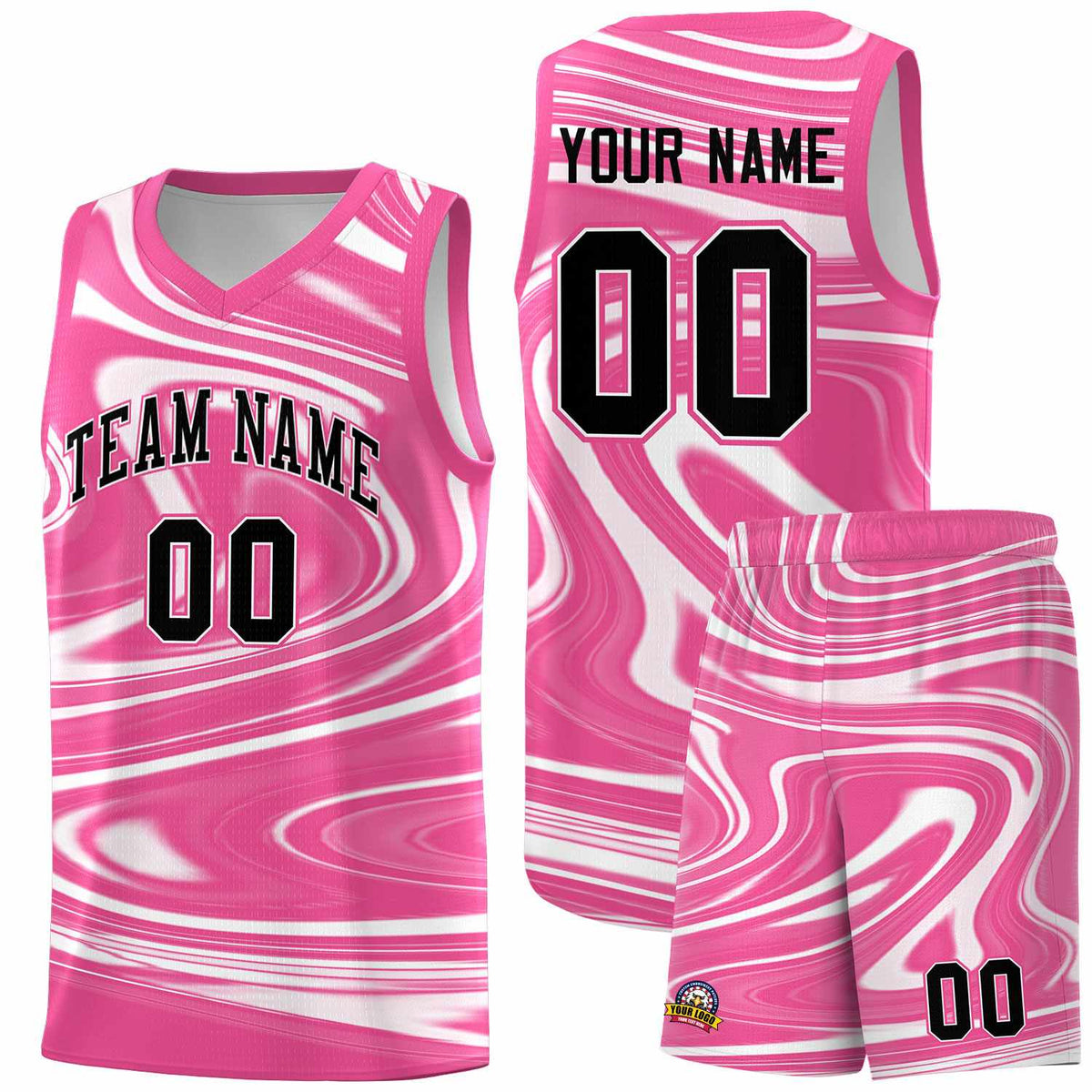 Custom Pink White Graffiti Pattern Fluids Style Sports Uniform Basketball Jersey Kits|KXKSHOP
