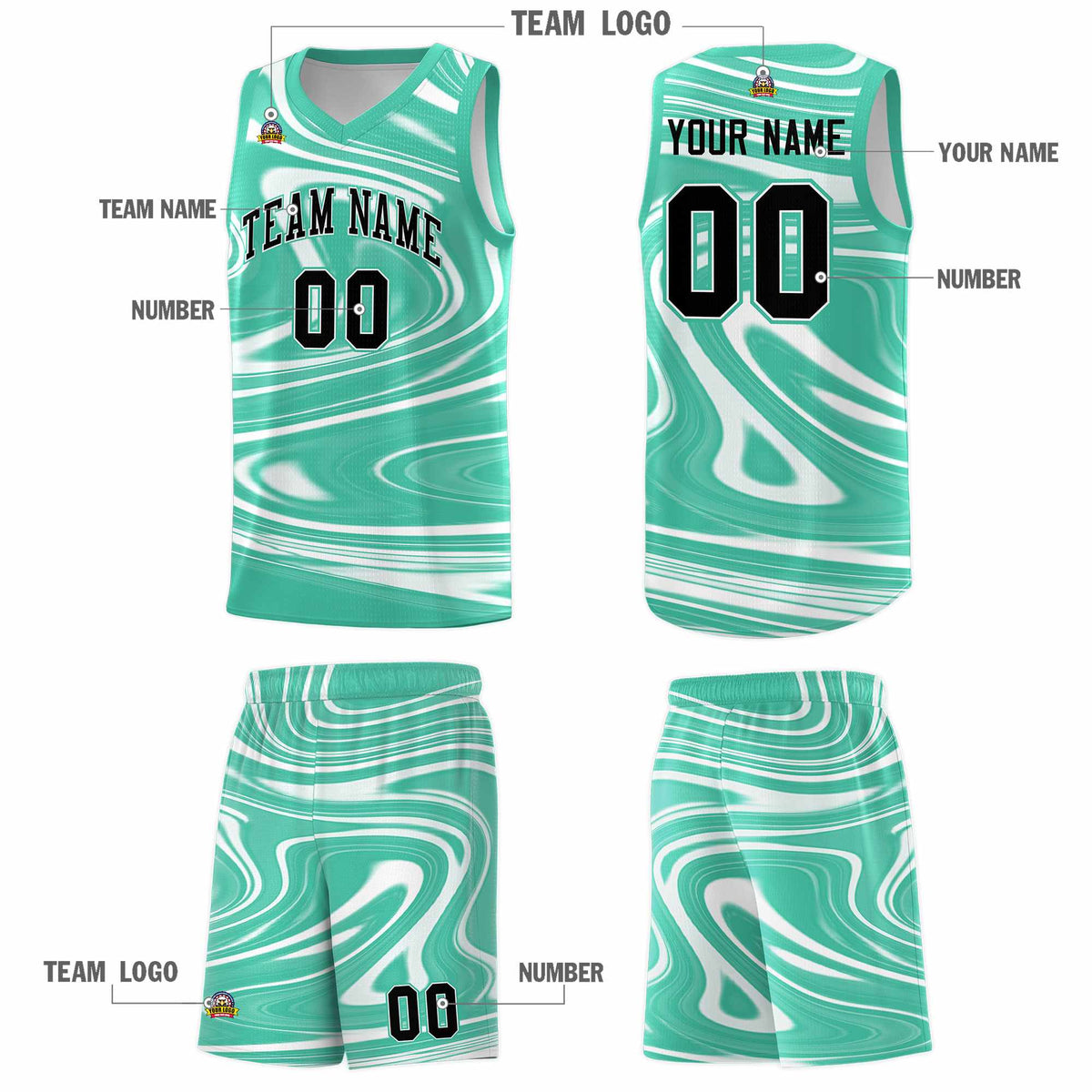 Custom Bright Green White Graffiti Pattern Fluids Style Sports Uniform Basketball Jersey Kits|KXKSHOP
