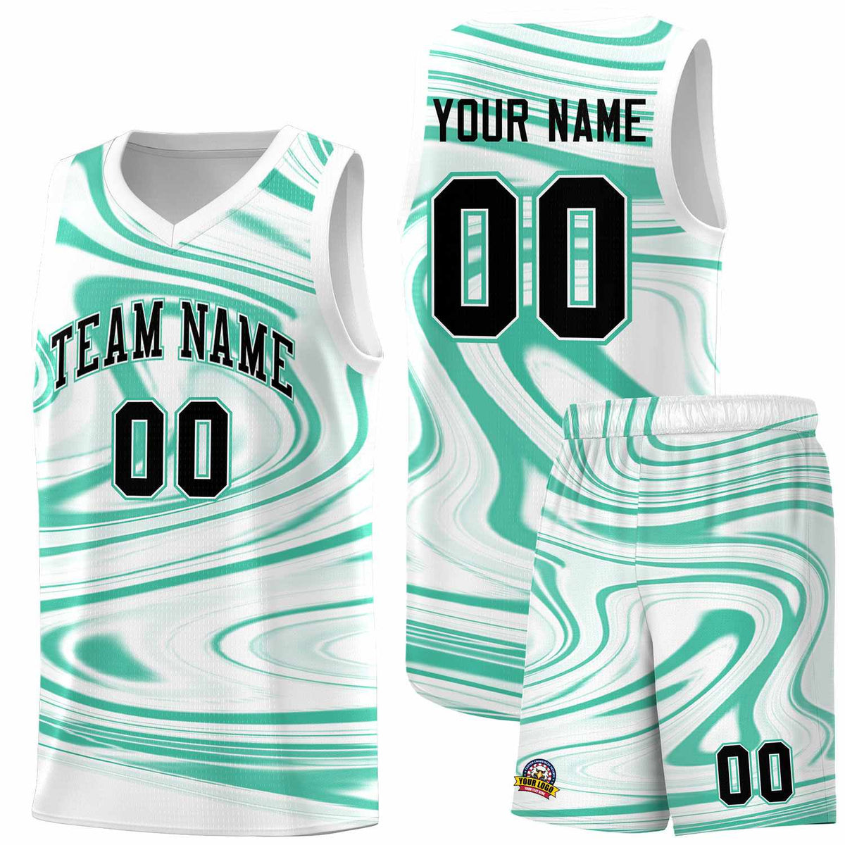 Custom White Bright Green Graffiti Pattern Fluids Style Sports Uniform Basketball Jersey Kits|KXKSHOP