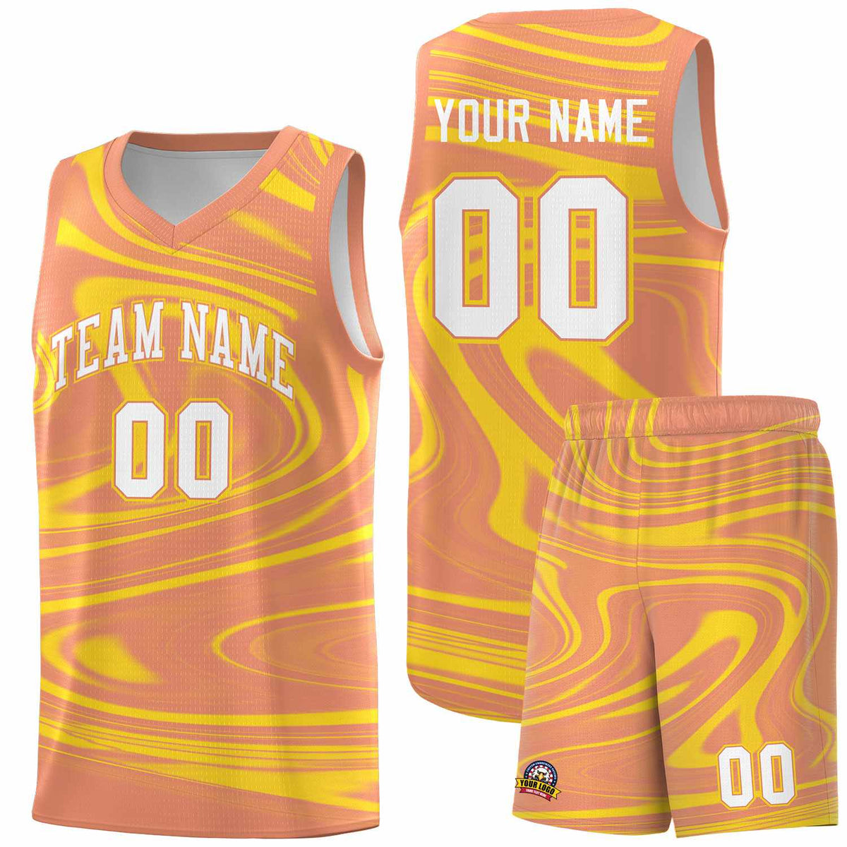 Custom Light Orange Gold Graffiti Pattern Fluids Style Sports Uniform Basketball Jersey Kits|KXKSHOP