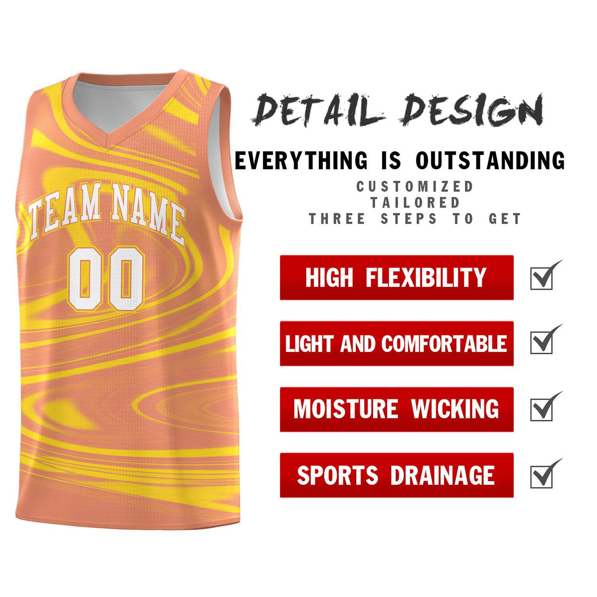 Custom Light Orange Gold Graffiti Pattern Fluids Style Sports Uniform Basketball Jersey Kits|KXKSHOP