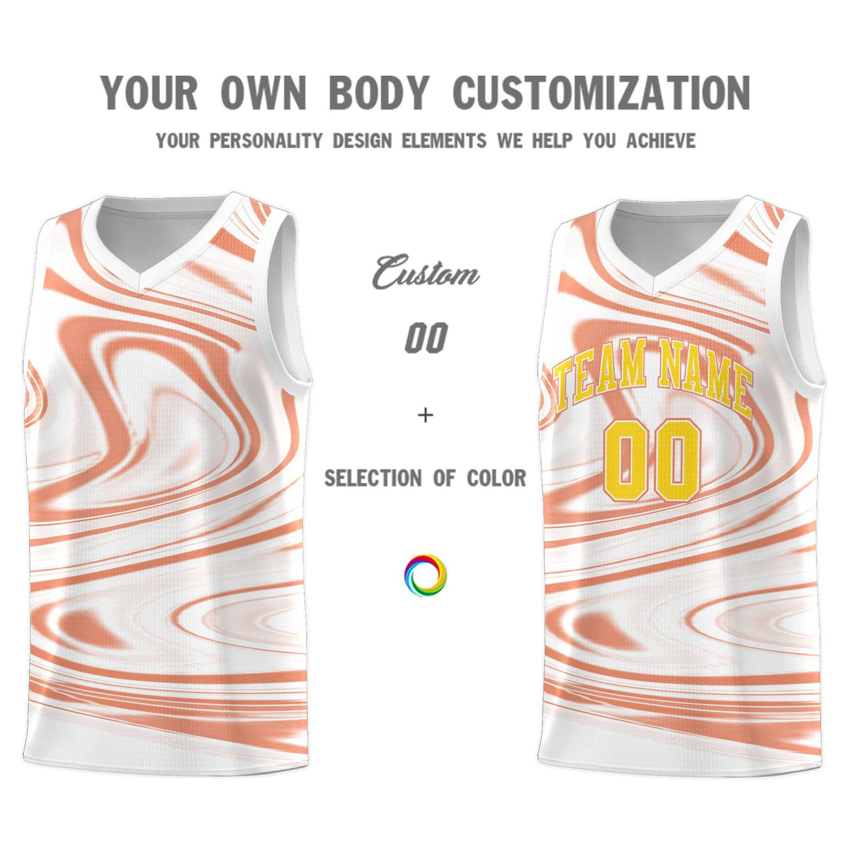 Custom White Light Orange Graffiti Pattern Fluids Style Sports Uniform Basketball Jersey Kits|KXKSHOP