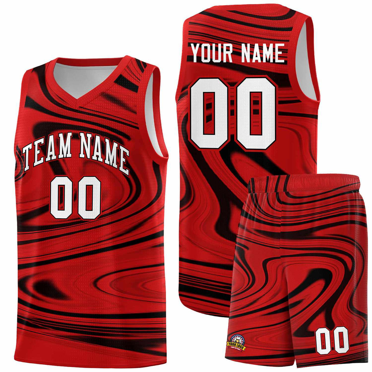 Custom Red Black Graffiti Pattern Fluids Style Sports Uniform Basketball Jersey Kits|KXKSHOP