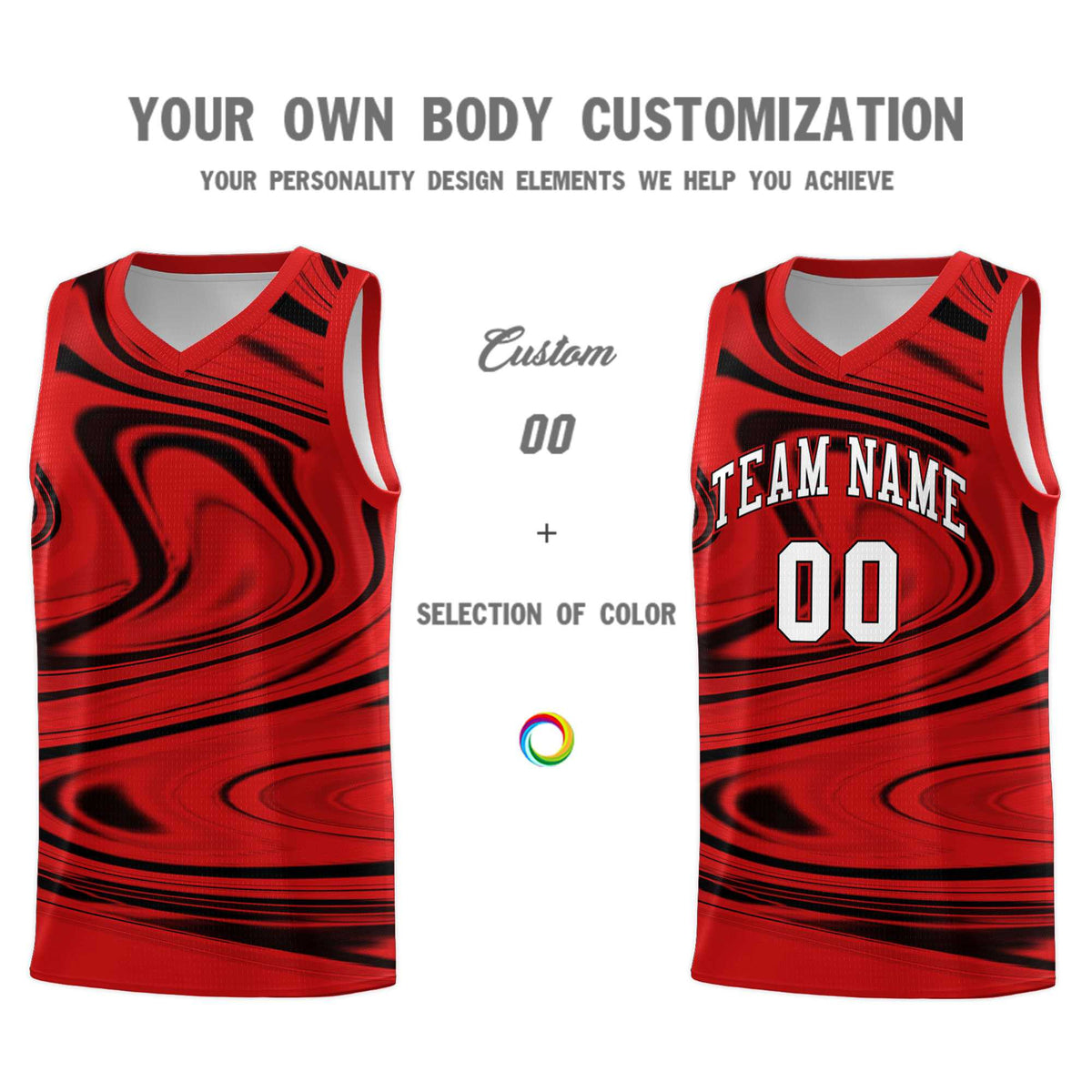 Custom Red Black Graffiti Pattern Fluids Style Sports Uniform Basketball Jersey Kits|KXKSHOP