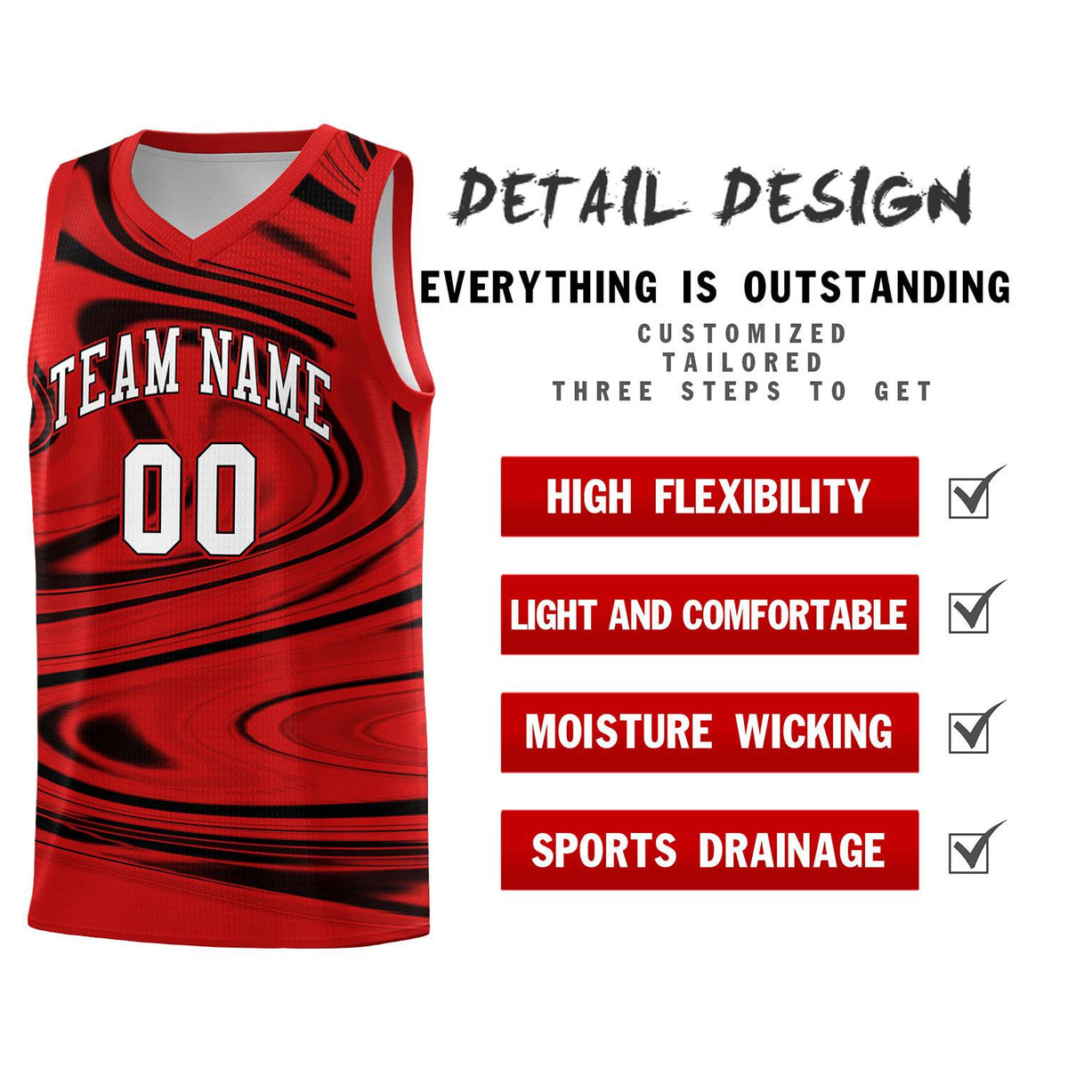 Custom Red Black Graffiti Pattern Fluids Style Sports Uniform Basketball Jersey Kits|KXKSHOP