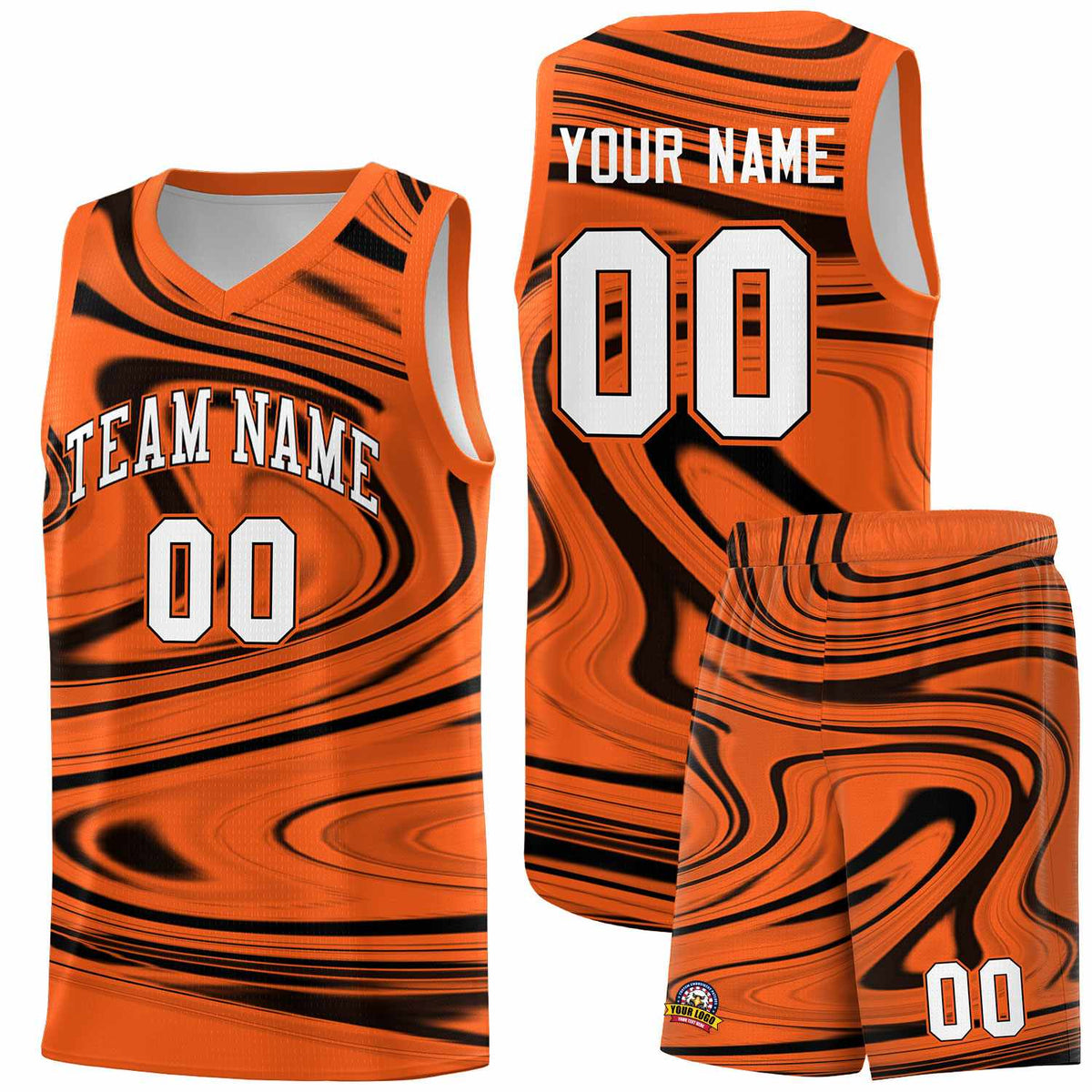 Custom Orange Black Graffiti Pattern Fluids Style Sports Uniform Basketball Jersey Kits|KXKSHOP