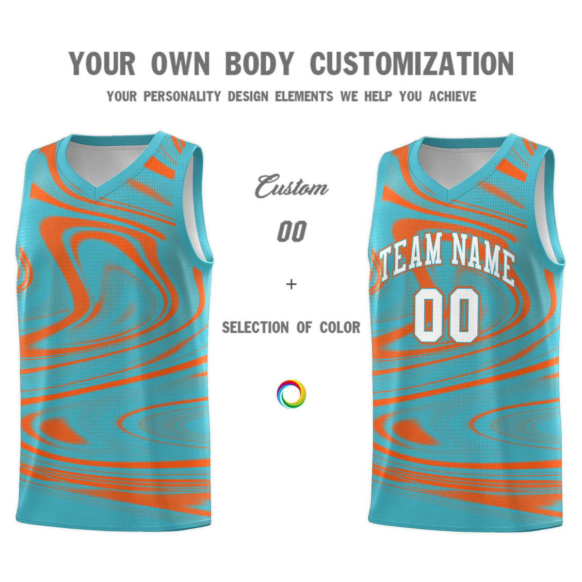 Custom Aqua Orange Graffiti Pattern Fluids Style Sports Uniform Basketball Jersey Kits|KXKSHOP