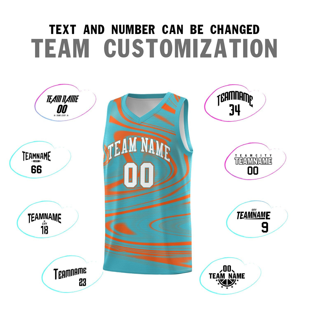 Custom Aqua Orange Graffiti Pattern Fluids Style Sports Uniform Basketball Jersey Kits|KXKSHOP
