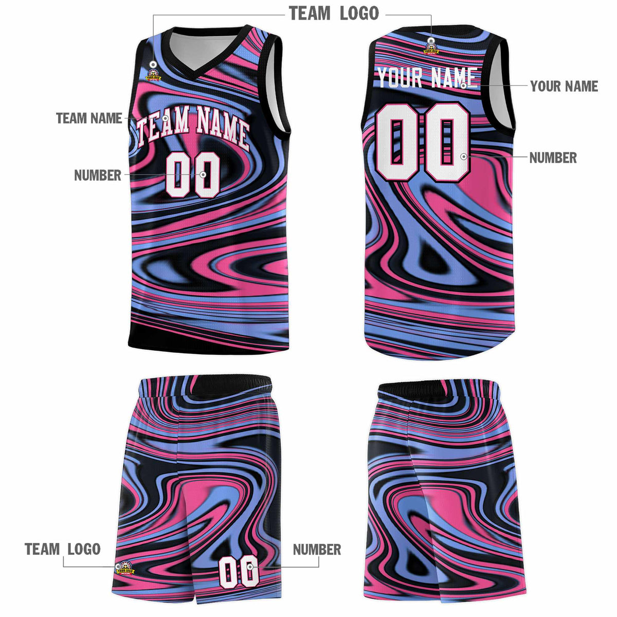 Custom Black Light Blue Graffiti Pattern Fluids Style Sports Uniform Basketball Jersey Kits|KXKSHOP