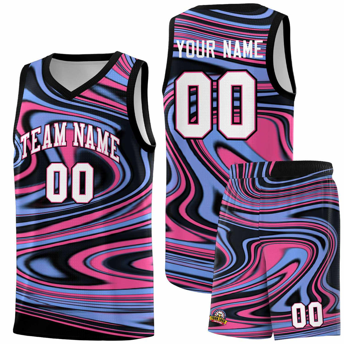Custom Black Light Blue Graffiti Pattern Fluids Style Sports Uniform Basketball Jersey Kits|KXKSHOP