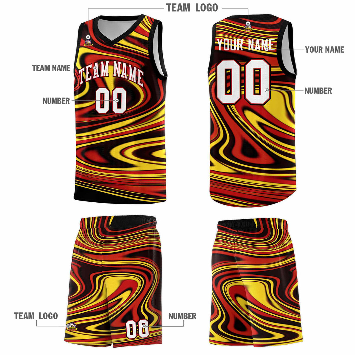 Custom Black Red Graffiti Pattern Fluids Style Sports Uniform Basketball Jersey Kits|KXKSHOP