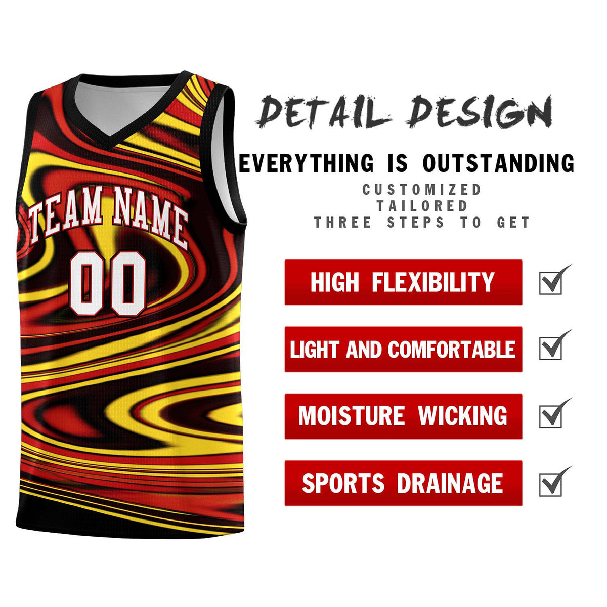 Custom Black Red Graffiti Pattern Fluids Style Sports Uniform Basketball Jersey Kits|KXKSHOP