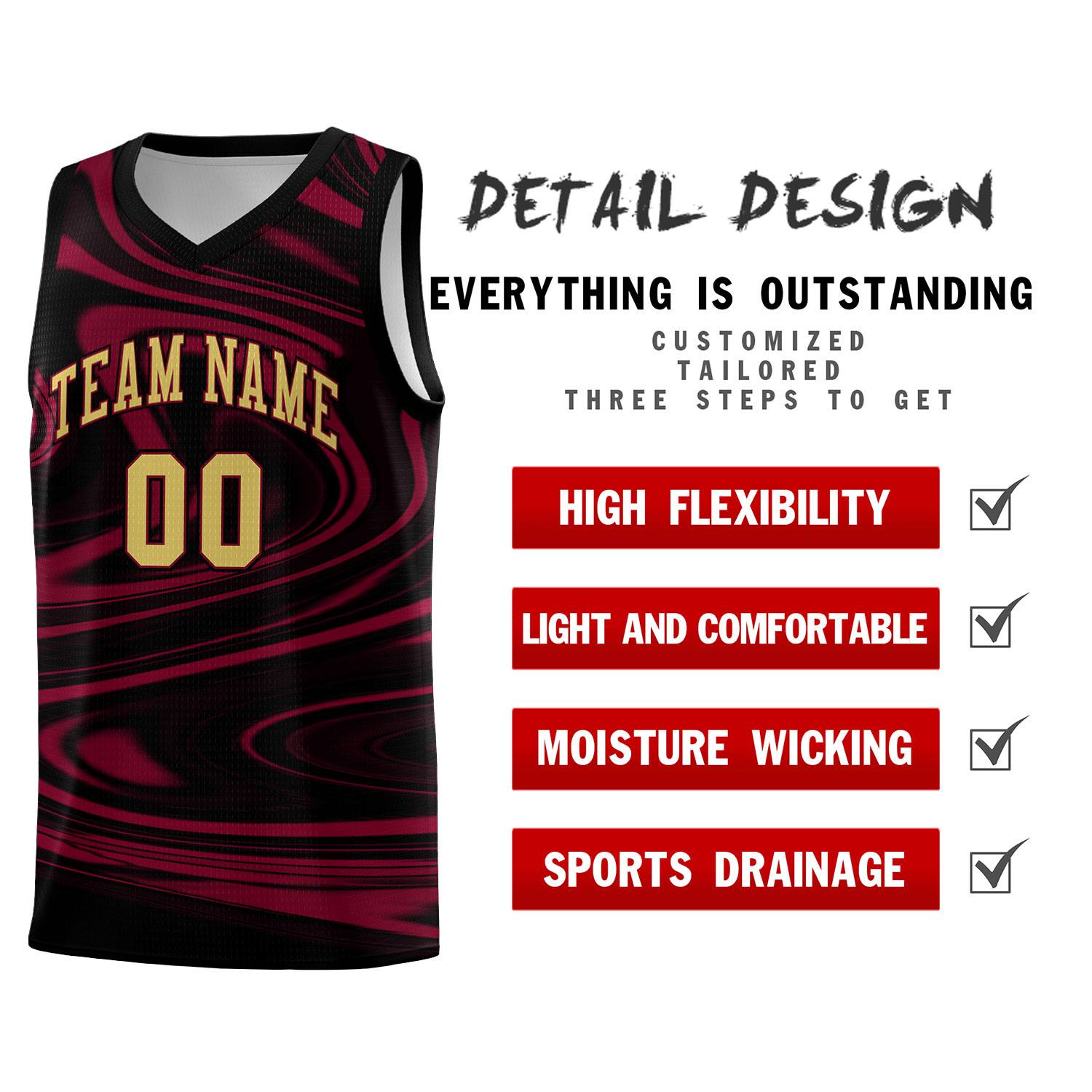Custom Black Crimson Graffiti Pattern Fluids Style Sports Uniform Basketball Jersey Kits|KXKSHOP