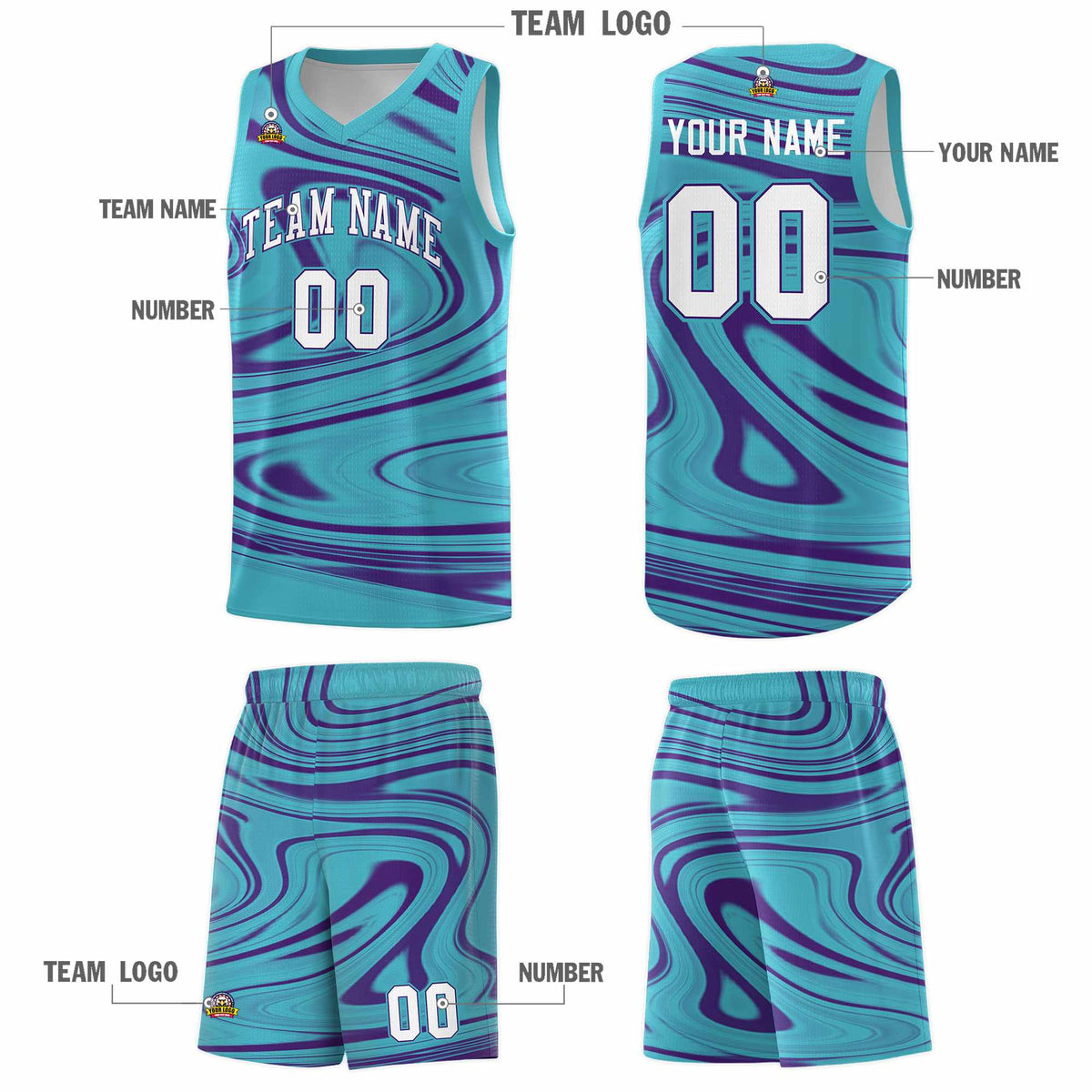 Custom Aqua Purple Graffiti Pattern Fluids Style Sports Uniform Basketball Jersey Kits|KXKSHOP