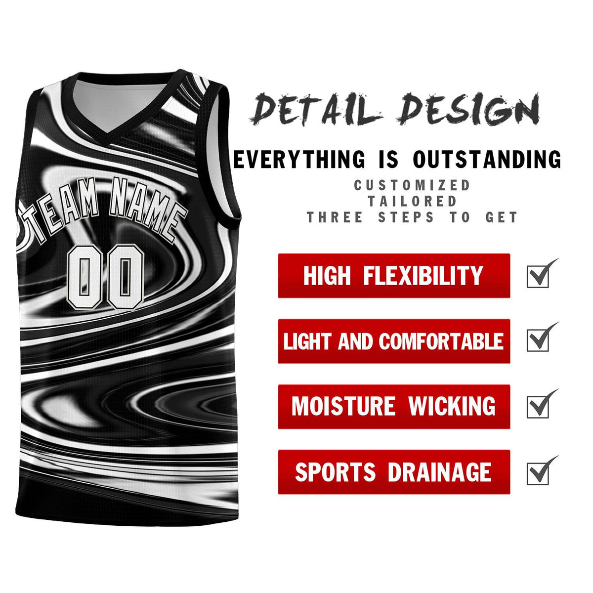 Custom Black White Graffiti Pattern Fluids Style Sports Uniform Basketball Jersey Kits|KXKSHOP
