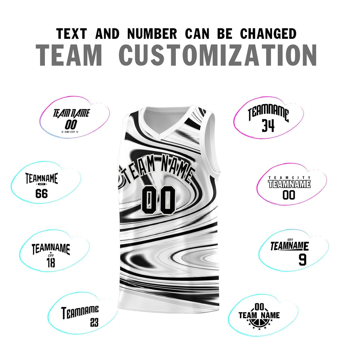 Custom White Black Graffiti Pattern Fluids Style Sports Uniform Basketball Jersey Kits|KXKSHOP