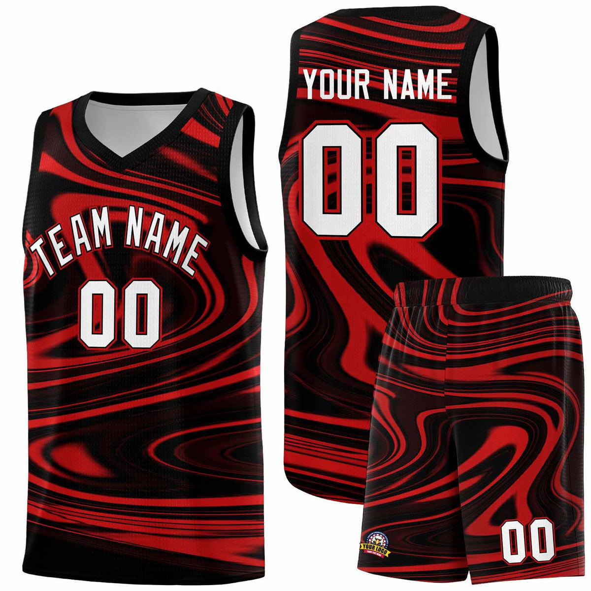 Custom Black Red Graffiti Pattern Fluids Style Sports Uniform Basketball Jersey Kits|KXKSHOP