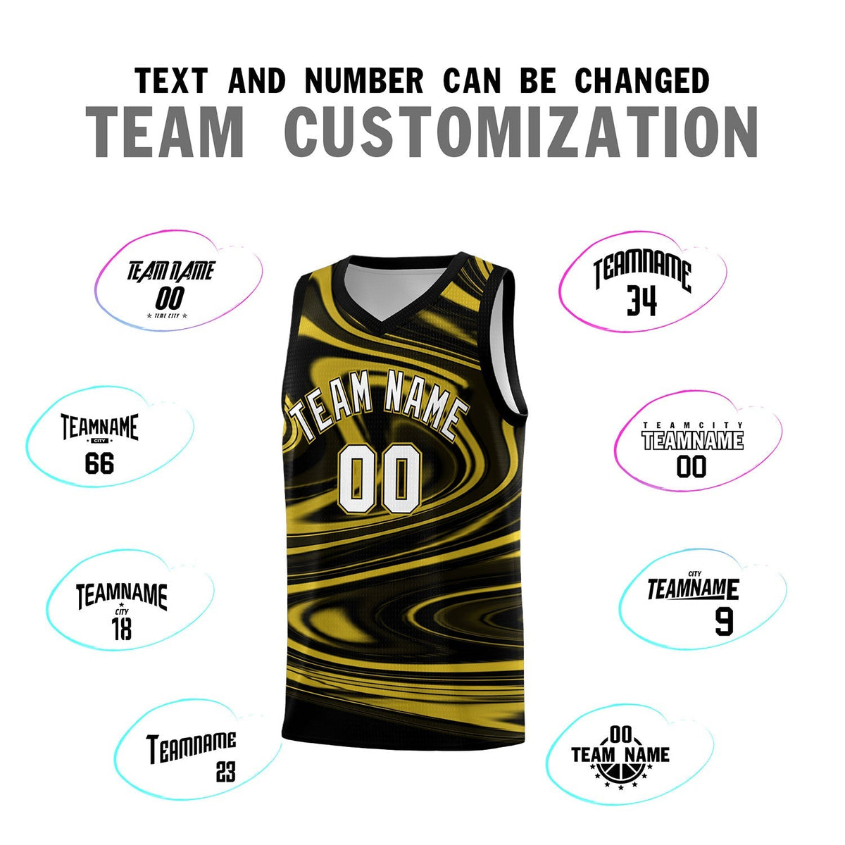 Custom Black Old Gold Graffiti Pattern Fluids Style Sports Uniform Basketball Jersey Kits|KXKSHOP