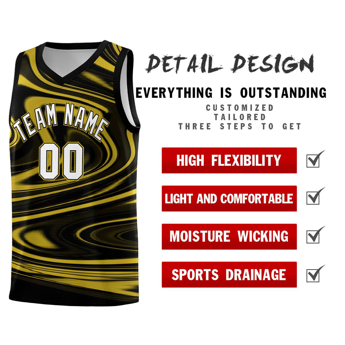 Custom Black Old Gold Graffiti Pattern Fluids Style Sports Uniform Basketball Jersey Kits|KXKSHOP