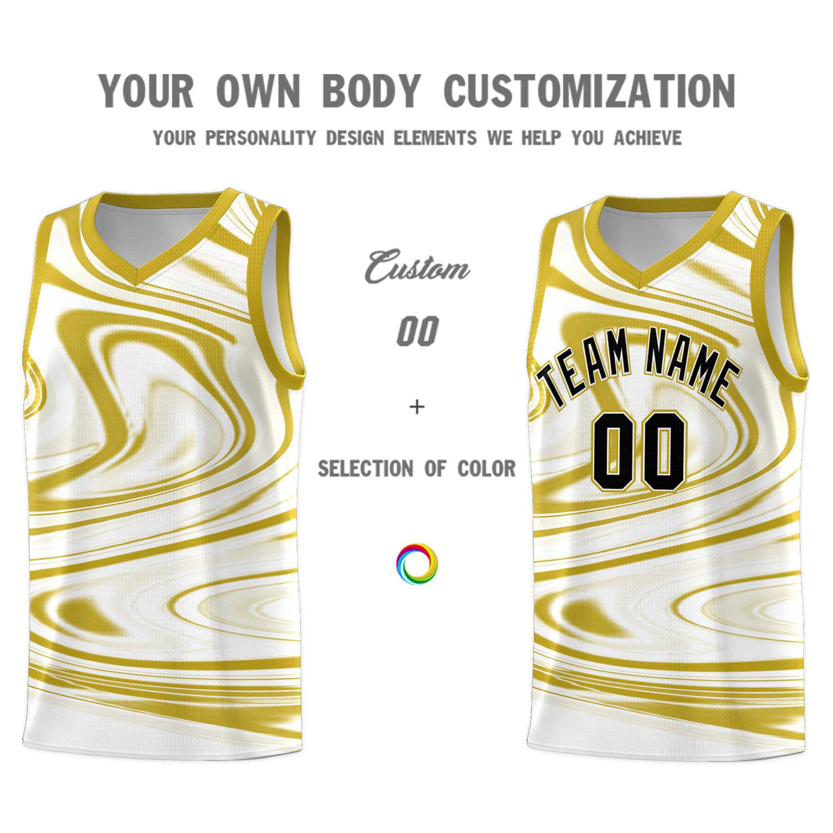 Custom White Old Gold Graffiti Pattern Fluids Style Sports Uniform Basketball Jersey Kits|KXKSHOP
