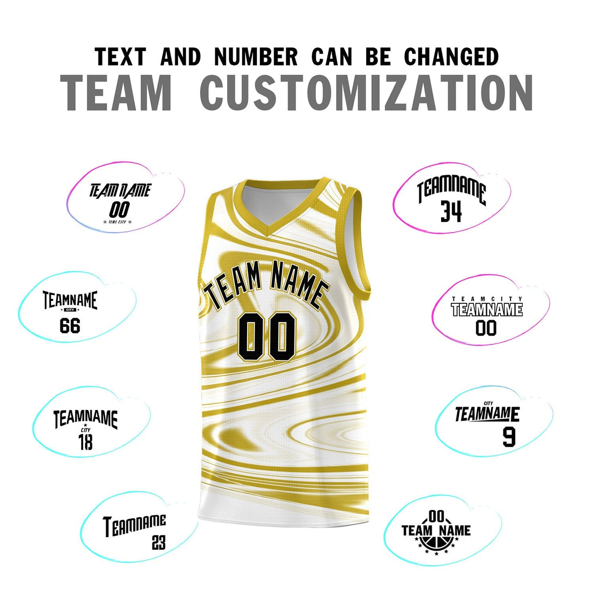 Custom White Old Gold Graffiti Pattern Fluids Style Sports Uniform Basketball Jersey Kits|KXKSHOP