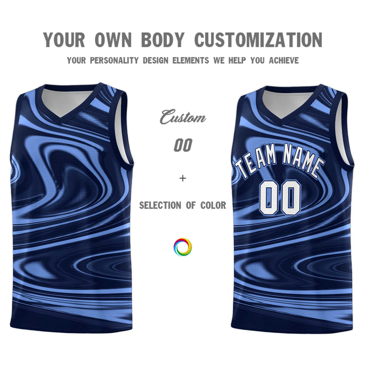 Custom Navy Light Blue Graffiti Pattern Fluids Style Sports Uniform Basketball Jersey Kits|KXKSHOP