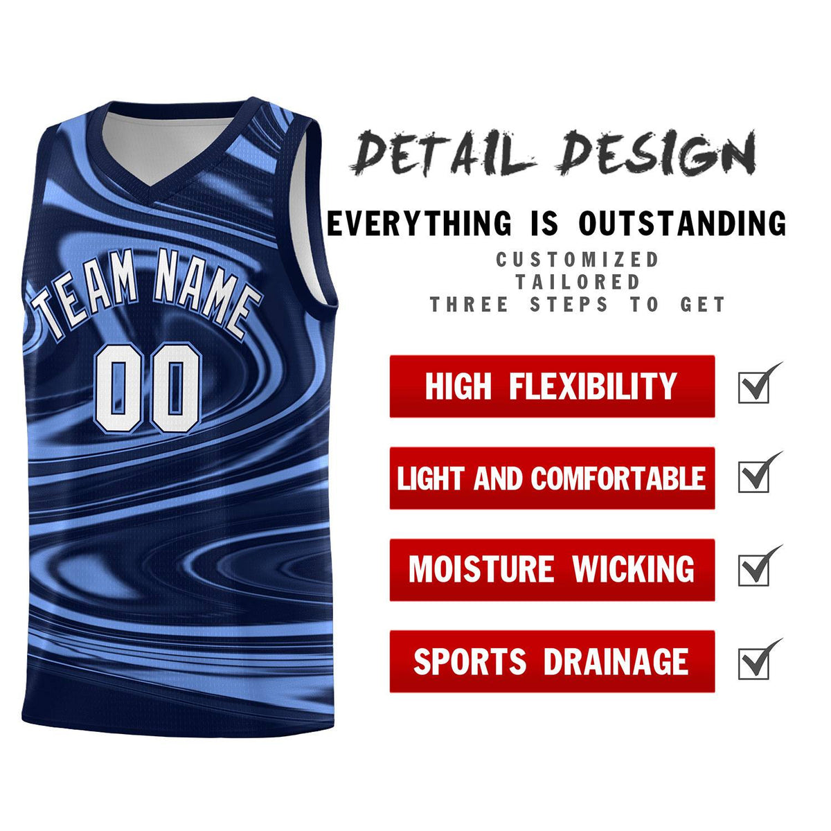 Custom Navy Light Blue Graffiti Pattern Fluids Style Sports Uniform Basketball Jersey Kits|KXKSHOP