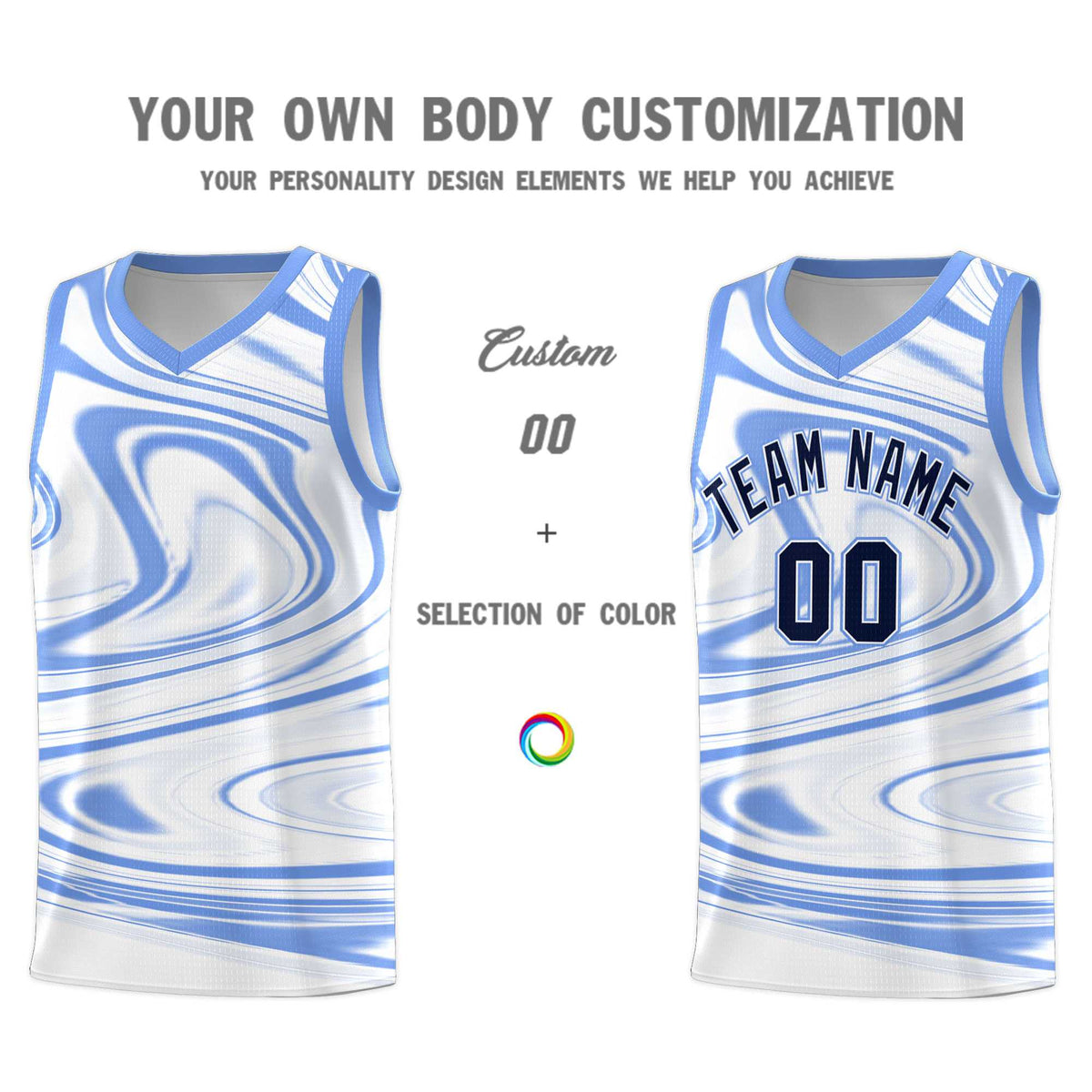 Custom White Light Blue Graffiti Pattern Fluids Style Sports Uniform Basketball Jersey Kits|KXKSHOP