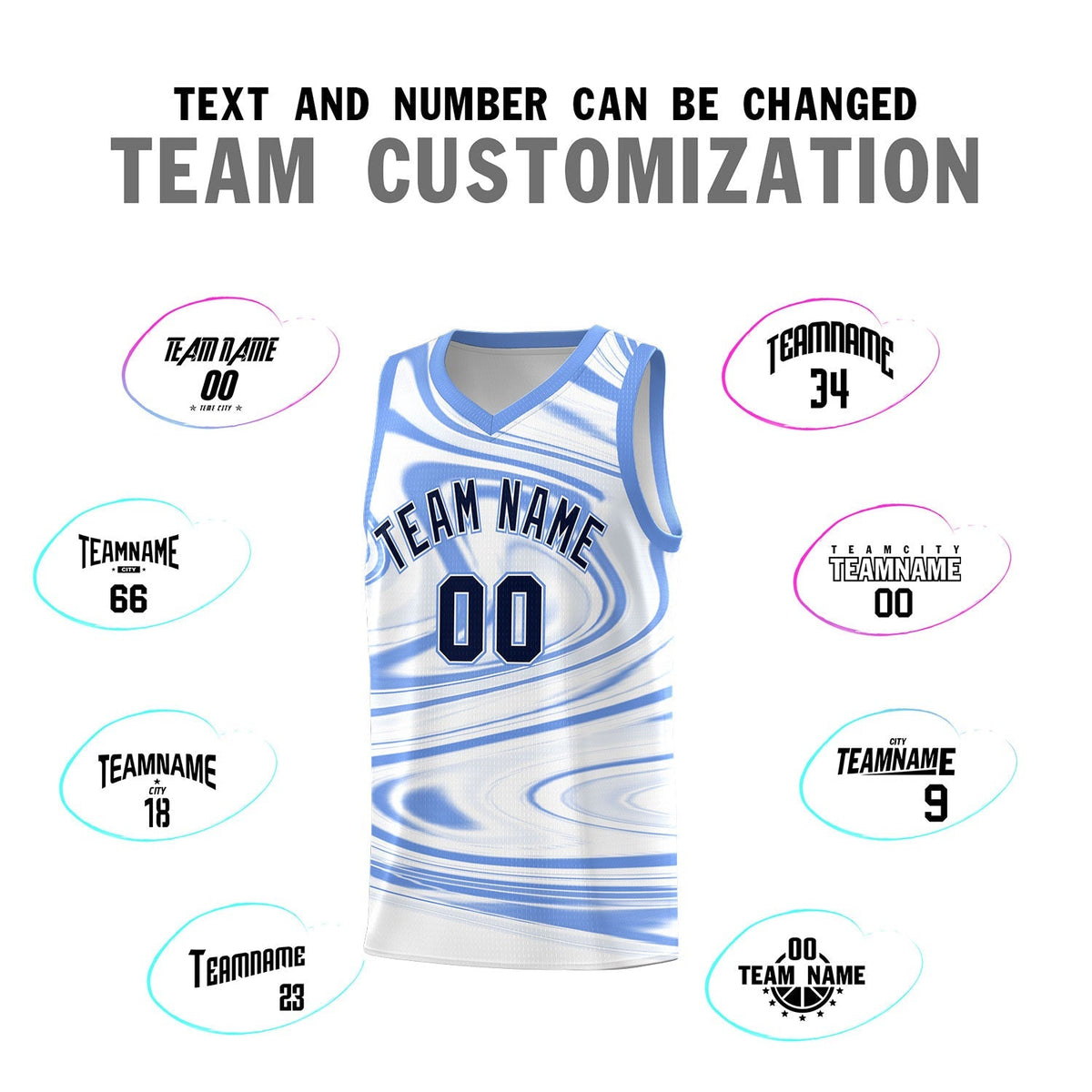Custom White Light Blue Graffiti Pattern Fluids Style Sports Uniform Basketball Jersey Kits|KXKSHOP