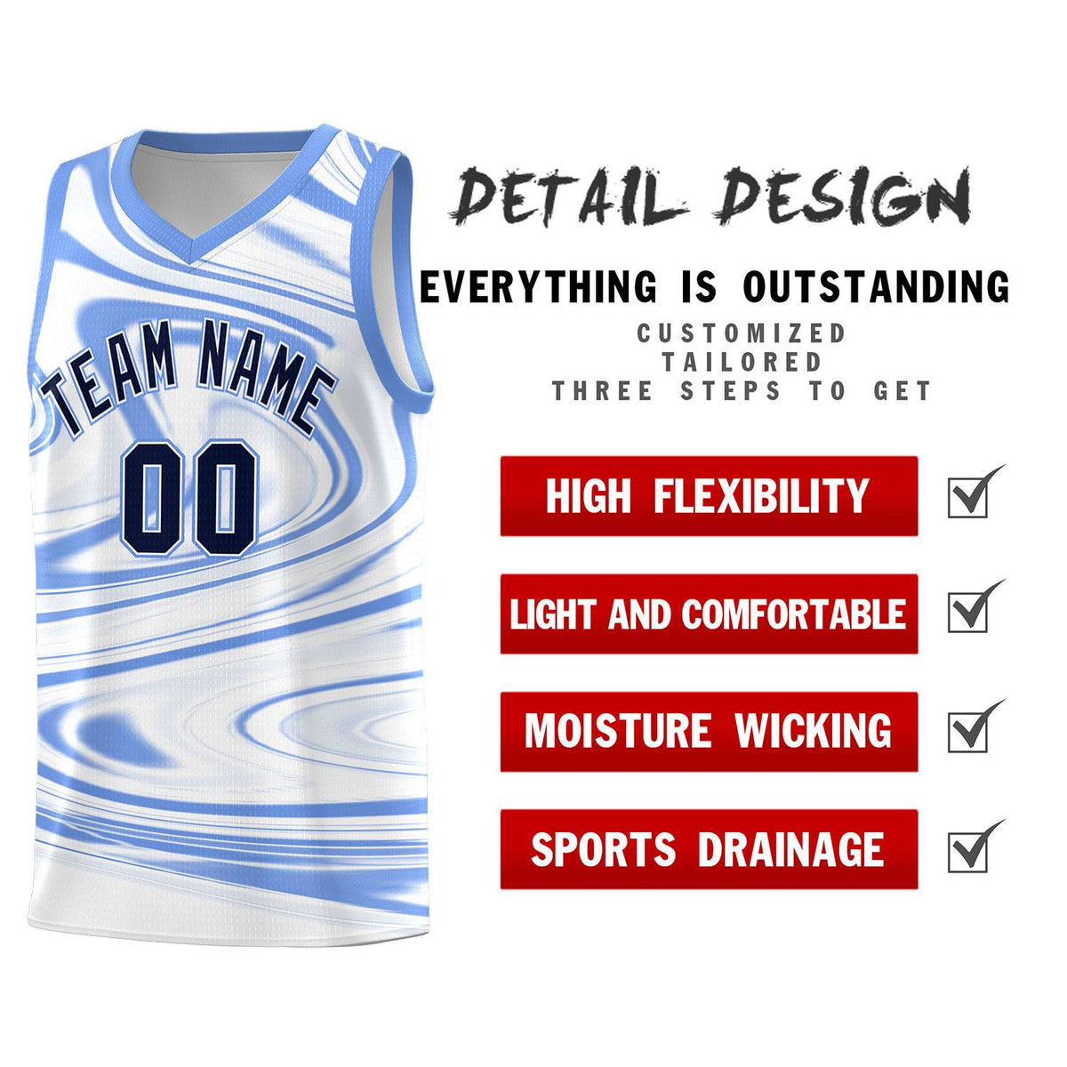 Custom White Light Blue Graffiti Pattern Fluids Style Sports Uniform Basketball Jersey Kits|KXKSHOP