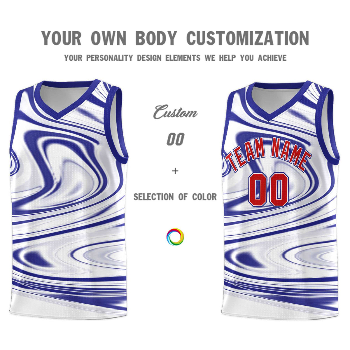 Custom White Royal Graffiti Pattern Fluids Style Sports Uniform Basketball Jersey Kits|KXKSHOP