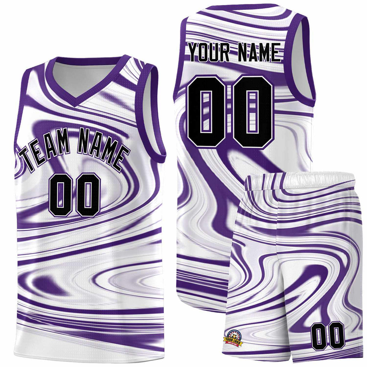 Custom White Purple Graffiti Pattern Fluids Style Sports Uniform Basketball Jersey Kits|KXKSHOP