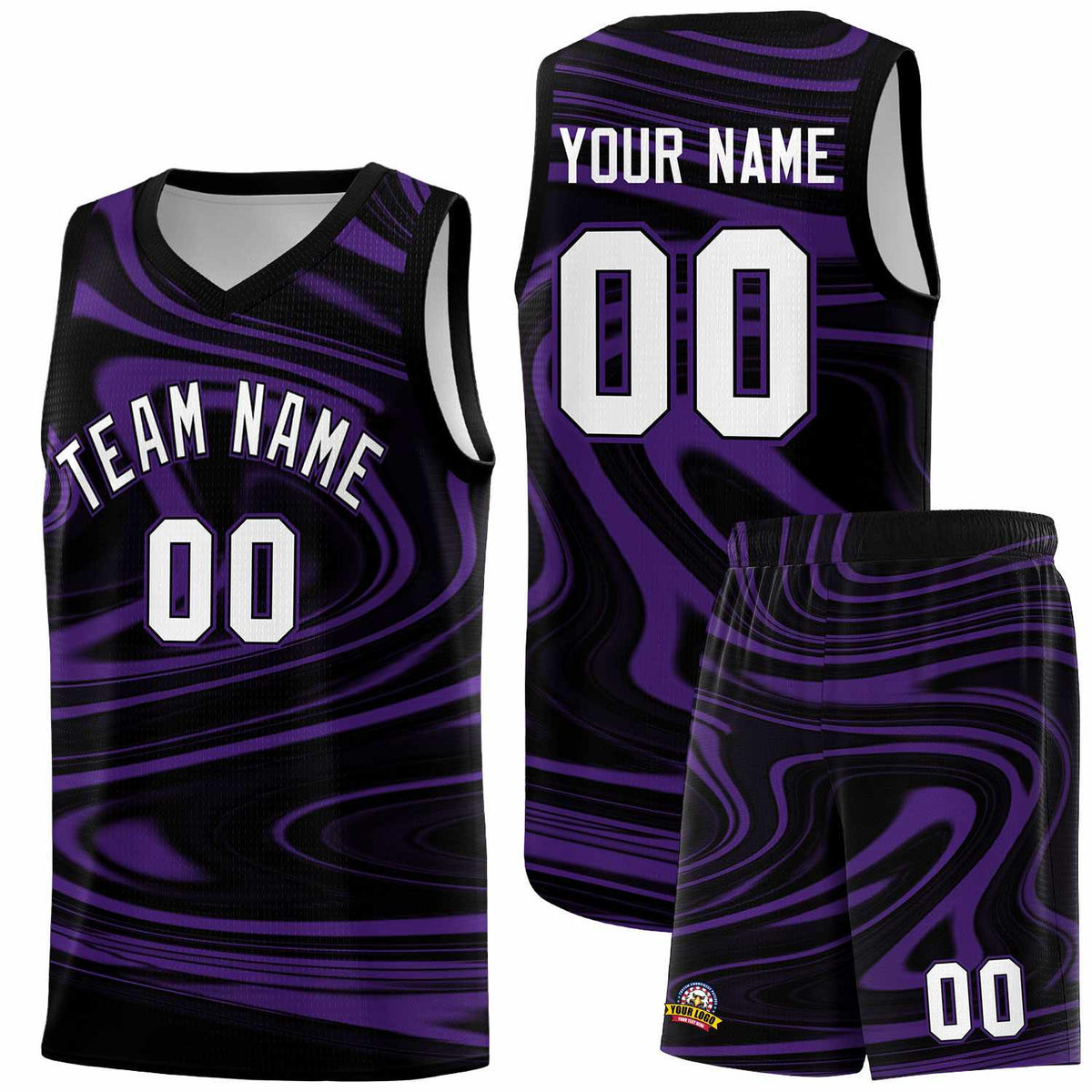 Custom Black Purple Graffiti Pattern Fluids Style Sports Uniform Basketball Jersey Kits|KXKSHOP