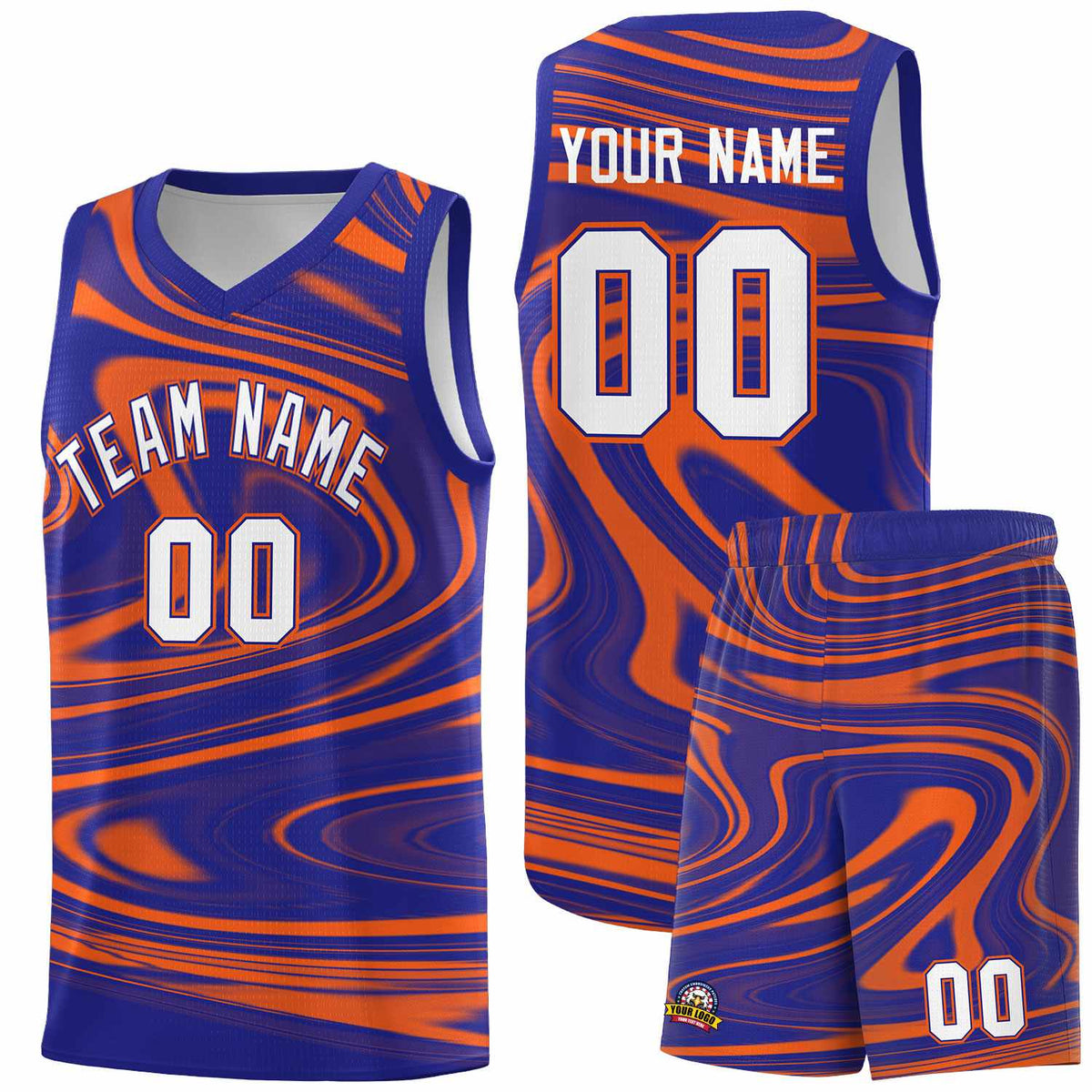 Custom Royal Orange Graffiti Pattern Fluids Style Sports Uniform Basketball Jersey Kits|KXKSHOP
