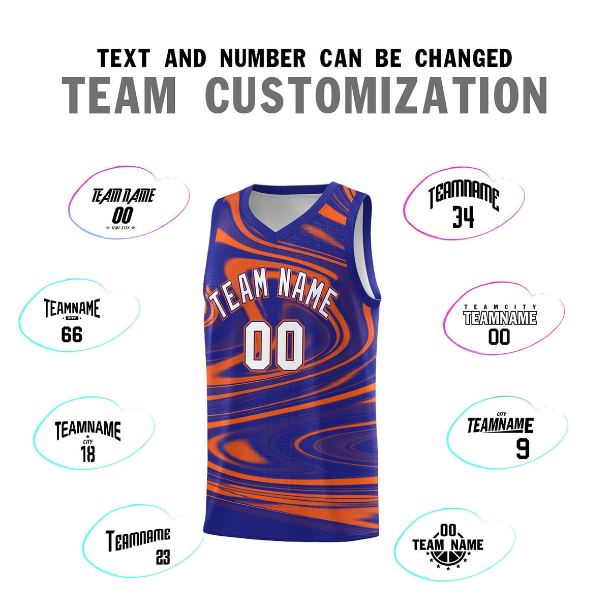 Custom Royal Orange Graffiti Pattern Fluids Style Sports Uniform Basketball Jersey Kits|KXKSHOP