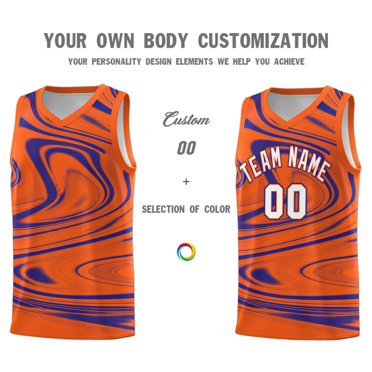 Custom Orange Royal Graffiti Pattern Fluids Style Sports Uniform Basketball Jersey Kits|KXKSHOP